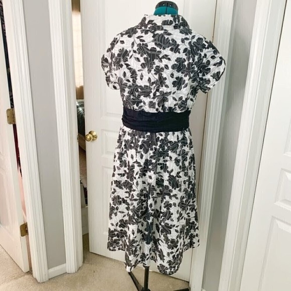 Sandra Darren Floral Tie Wide Waist Short Sleeve Casual Summer Party Dress - Picture 10 of 15